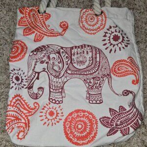 Elephant Tote Bag One Size Shoulder Organic Cotton Graphic Printed Rope Handles